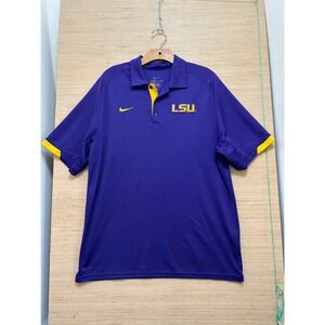 Nike LSU Tigers Dri-FIT Polo Shirt Mens Large Purple Gold Short Sleeve NCAA